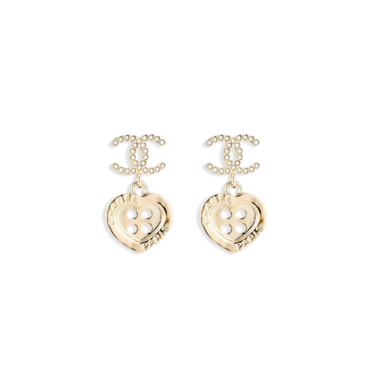 Ch**el heart-shaped button pendant earrings